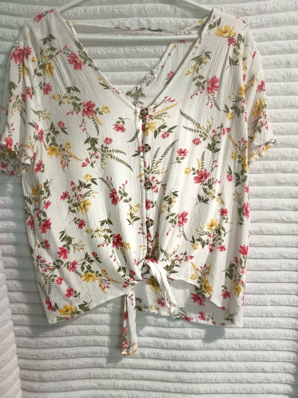 Floral V-Neck Blouse with Tie-Front